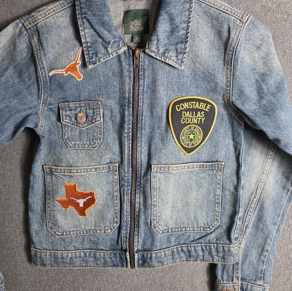 Denim Jacket XXS with Texas Patches. Upcycled. One Of A Kind. Western. Texas. - Picture 3 of 10